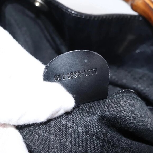 GUCCI Bamboo Hand Bag Nylon 2way Black Silver 001 1998 1577 Auth 147488 - Picture 13 of 14